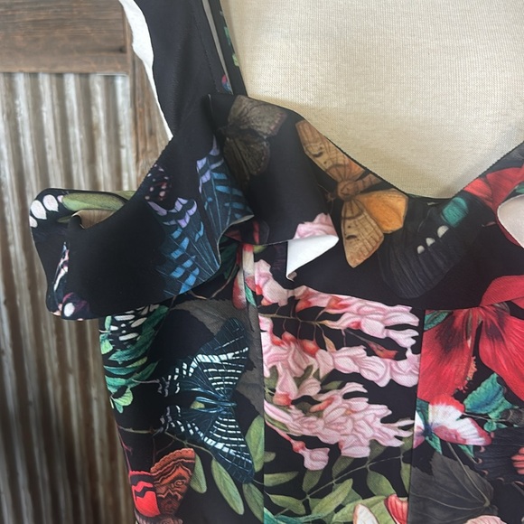 H&M Black Floral Jumpsuit with Spaghetti Straps and Ruffle - Picture 4 of 12